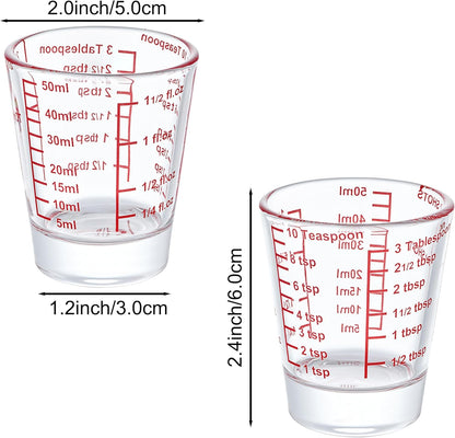 Ackers Mini Measure Heavy Glass, 32-Incremental Measurements Multi-Purpose Liquid and Dry Measuring Shot Glass, Red(Pack of 2)