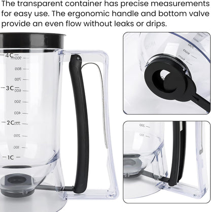 FUNGYAND Pancake Batter Dispenser, 4-Cup Set with Muffin Rings & Spatula - Ideal for Pancakes, Cupcakes, Waffles, and Muffins, Easy Squeeze Handle