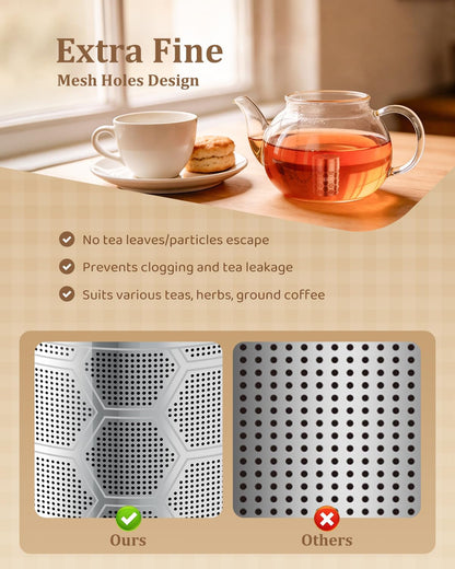 House Again Tea Infusers, Extra Fine Mesh Tea Strainers for Loose Tea, Updated Slim Threaded Lid & 304 Stainless Steel, Loose Leaf Tea Steeper for Brew Tea Spices & Seasonings