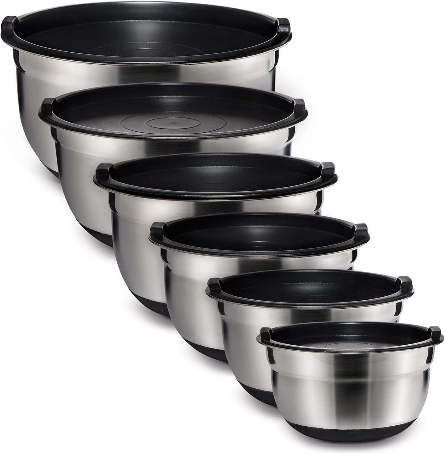 COOK WITH COLOR Stainless Steel Mixing Bowls Set with Lids - Nesting Bowls with Non-Slip Bottom, Silver, 14 Pieces