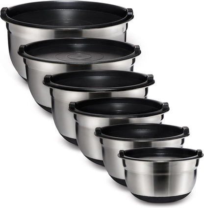 COOK WITH COLOR Stainless Steel Mixing Bowls Set with Lids - Nesting Bowls with Non-Slip Bottom, Silver, 14 Pieces