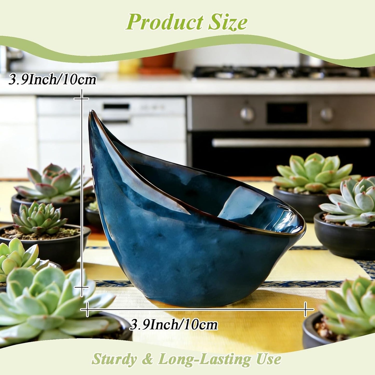 Pottery Herb Stripper Bowl, Teardrop Shaped Ceramic Herb Stripper, Handmade Leaf Remover with Different Sized Round Holes for Parsley, Cilantro, Rosemary & Salad Cooking(Blue)