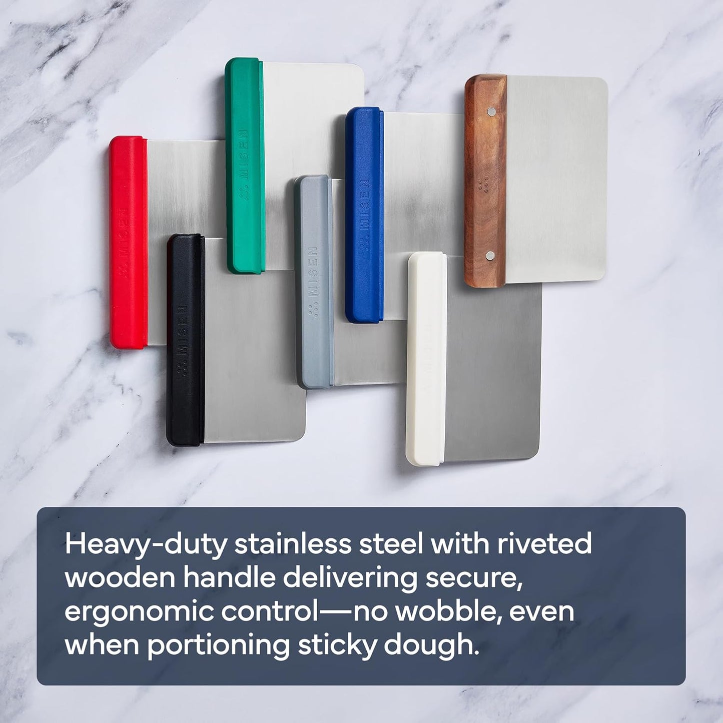 Misen Stainless Steel Bench Scraper - Versatile Food Scraper with Walnut Handle - Ideal for Kitchen, Pastry & Dough - Durable Cutting Board Scraper Tool - Effortless Transfer into Pots & Pans -Walnut