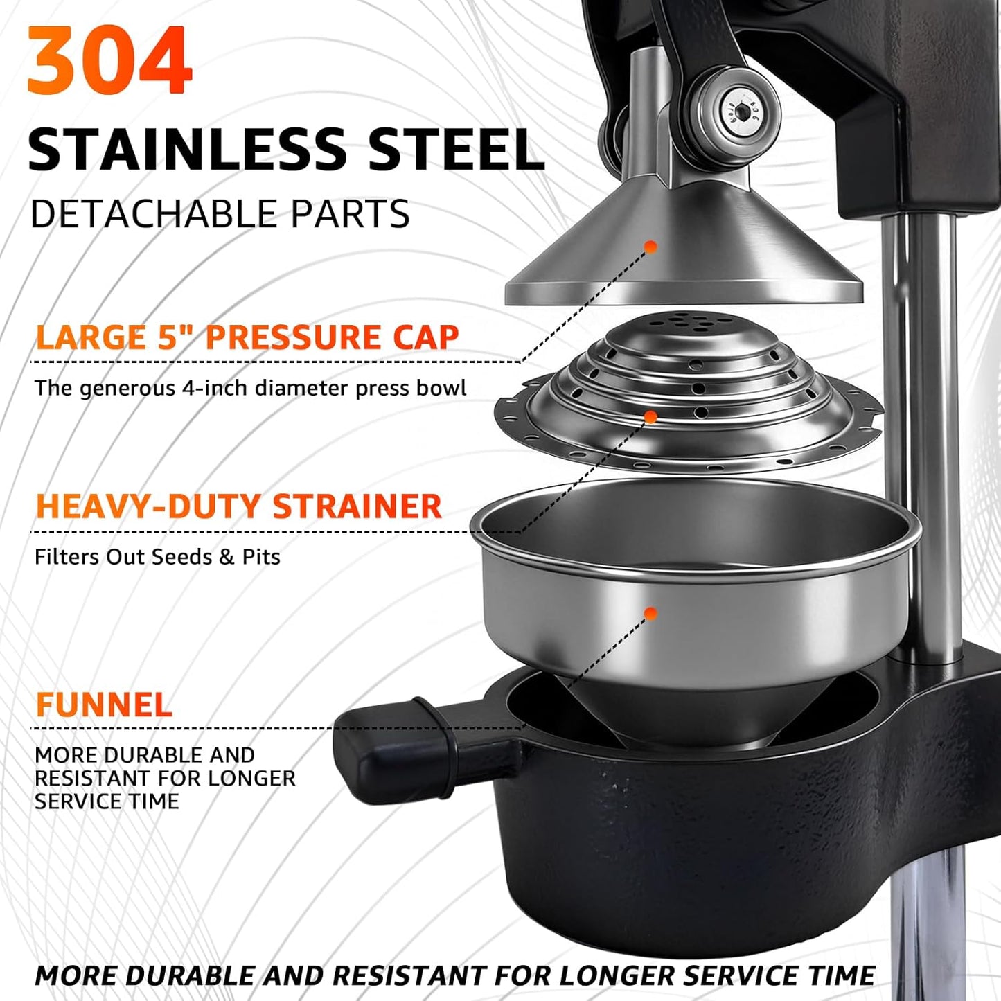 Manual Fruit Juicer Hand Press - Effortless Cast Iron Citrus Squeezer for Home - 304 Stainless Steel, Dishwasher Safe - Extract Fresh Juice from Pomegranate, Orange, Lemon - Non-Slip Base