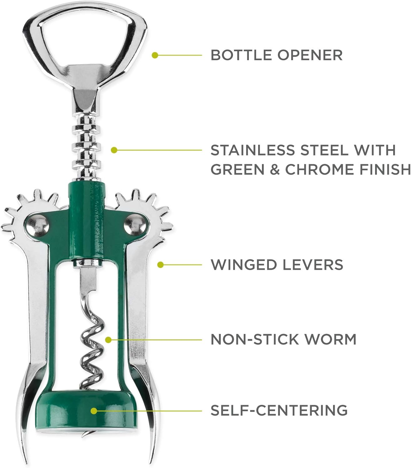 True Soar Winged Corkscrew Wine Opener, Multi-Purpose Bottle Opener for Beer and Soda, Stainless Steel with Chrome Finish, Easy to Remove Cork for Bartenders, Home Bar, Kitchen, Set of 1, Blue