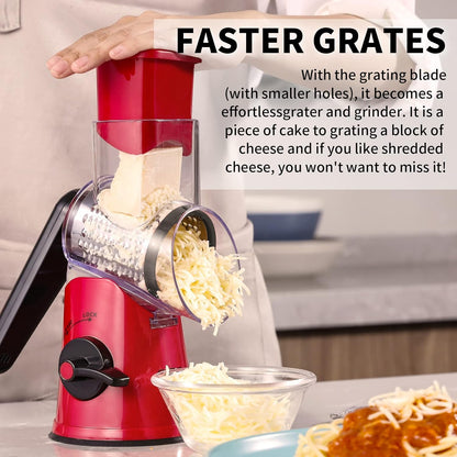 Rotary Cheese Grater, 3 in 1 Cheese Shredder Grater Rotary with Handle, Vegetable Mandoline Slicer Shredder for Vegetable, Cheese, Nut