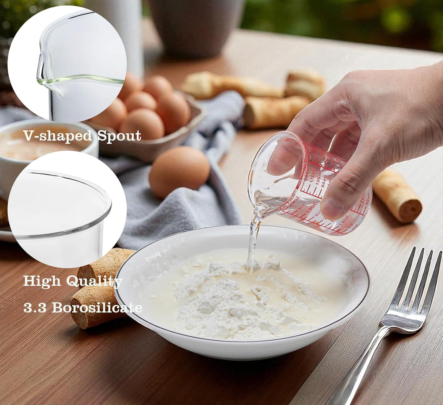 High Borosilicate Glass Measuring Cup-V-Shaped Spout，Glass Measuring Beaker for Kitchen or Restaurant, Easy to Read, 60 ML (2 Oz)-Pack of 2