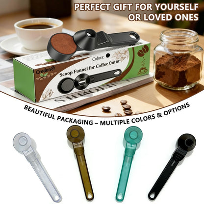 Credon Coffee Scoop with Funnel for Ground Coffee & Protein Powder – Coffee Bean Measuring Spoon, 2 Tablespoon Slide Scoop for Reusable K-Cup, Precision Spill-Proof (Black)