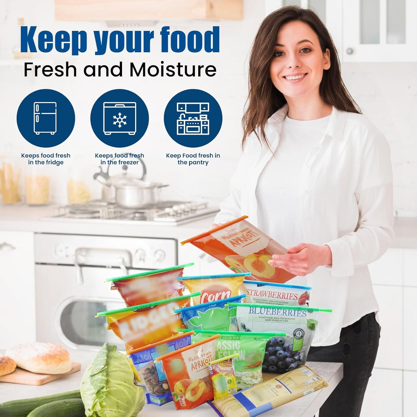 21-Sticks Bag Sealer Stick, 5 Diffrent Sizes, Chip Clips, Stay Fresh Bag Sealer Sticks, Keeps Food Bags Airtight Watertight & Food Fresh Longer