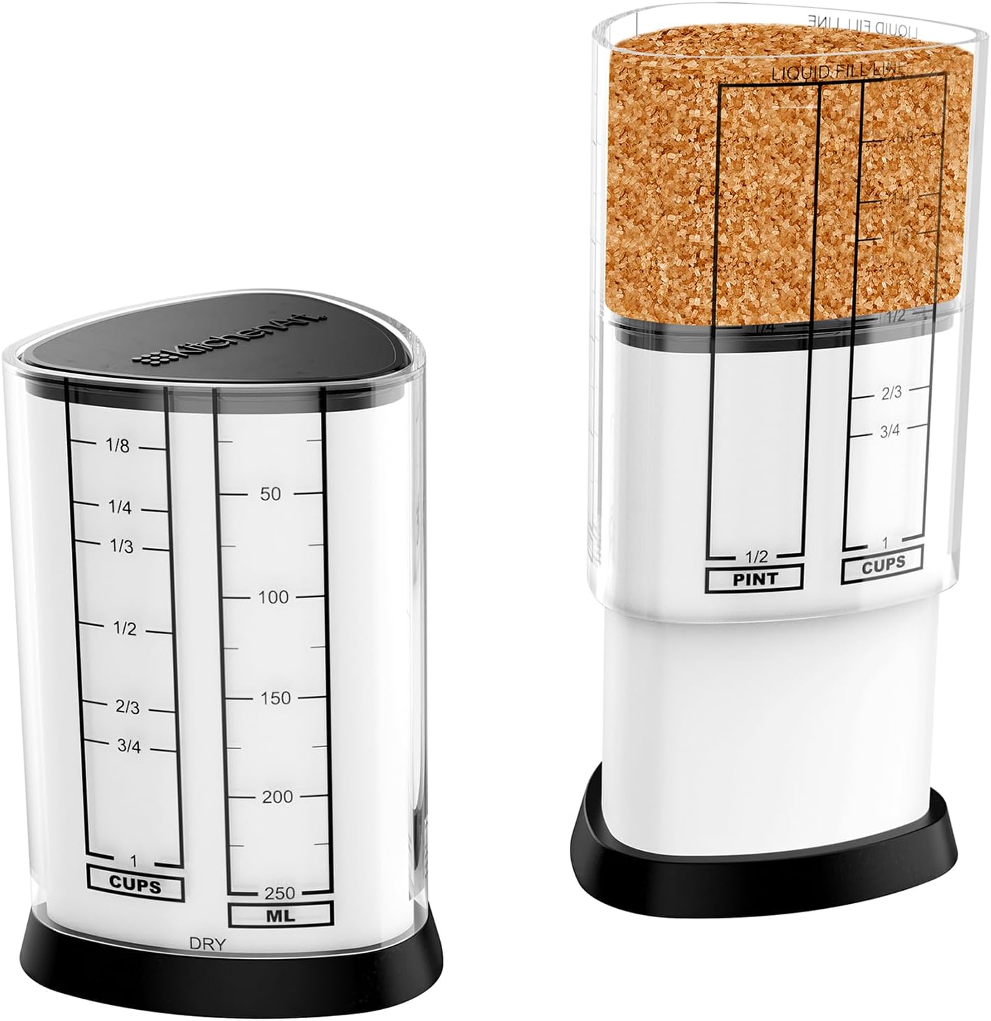 KitchenArt 2 Cup Tri Adjust A-Cup, Easy Pour Measuring Cup, 3.25x3.25x6", Black/White