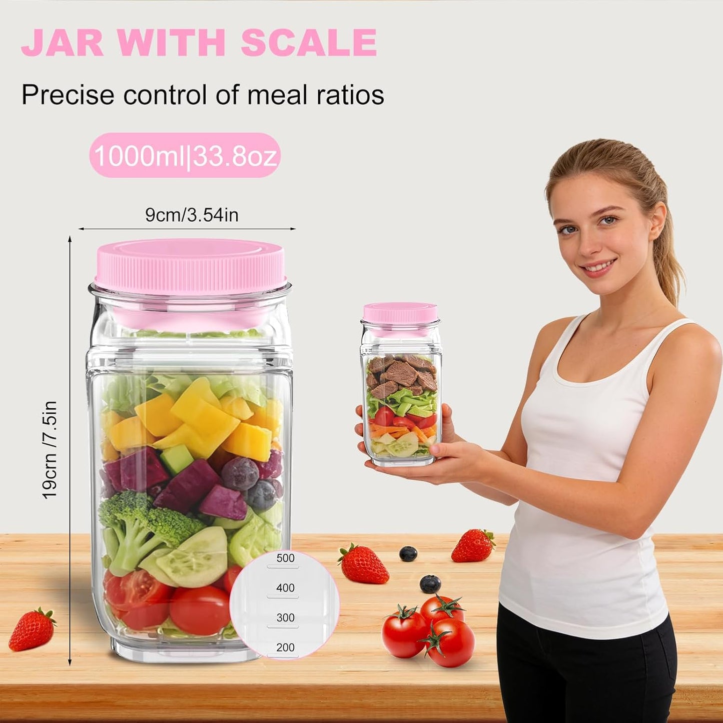 FNHMSL Side-Opening Mason Salad Jar, Portable (35 oZ) 1000ml Salad Container with Leakproof Dressing Cup, Includes Spoon and Cleaning Brush, Perfect for Meal Prep, Gym, Office, Picnic and Travel