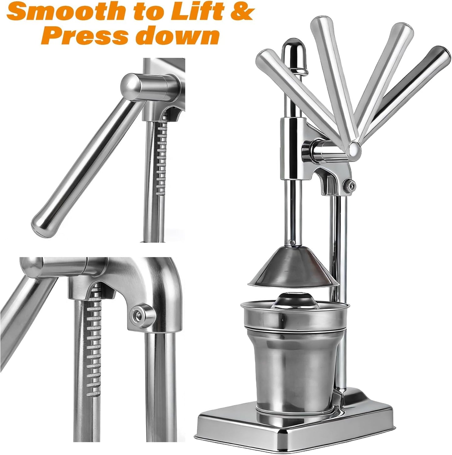 Cast Iron Juicer Hand Press, Stainless Steel Manual Juicer, Heavy Duty Citrus Lemon Squeezer, Cast Iron Juice Press for Fresh Fruit Orange, Commercial & Home Kitchen Tool, High Juice Yield