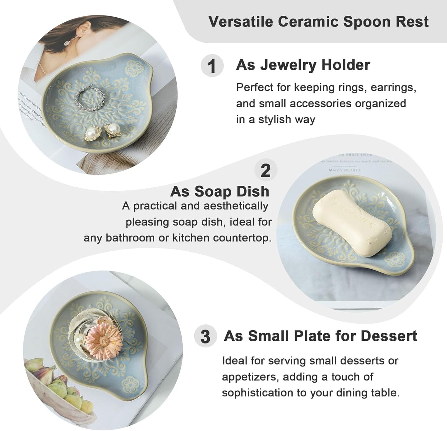 Farmhouse Ceramic Spoon Rests Holder for Kitchen Counter Stove Top (White-A1)