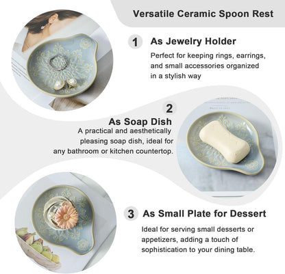 Farmhouse Ceramic Spoon Rests Holder for Kitchen Counter Stove Top (White-A1)