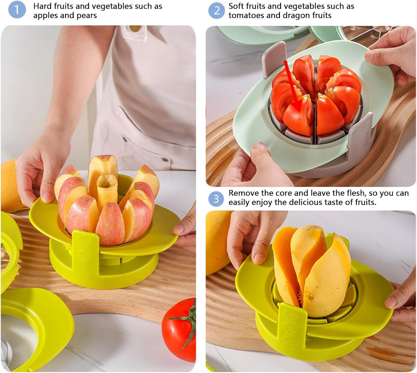 4 in 1 Fruit Cutter Slicer, Mango Apple Tomato Corer Slicer, Multifunctional Kitchen Tool for Fruit & Vegetable Cutting (Green)