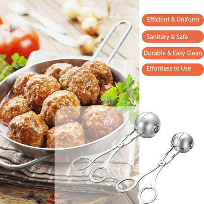 Stainless Steel Meatball Maker Tongs, 2-Pack Large and Small Kitchen Tool Set for Ice Cream Scoops, Rice Balls, Melon Balls, Silver Spring-Loaded Design with Ergonomic Handle, Standard Size