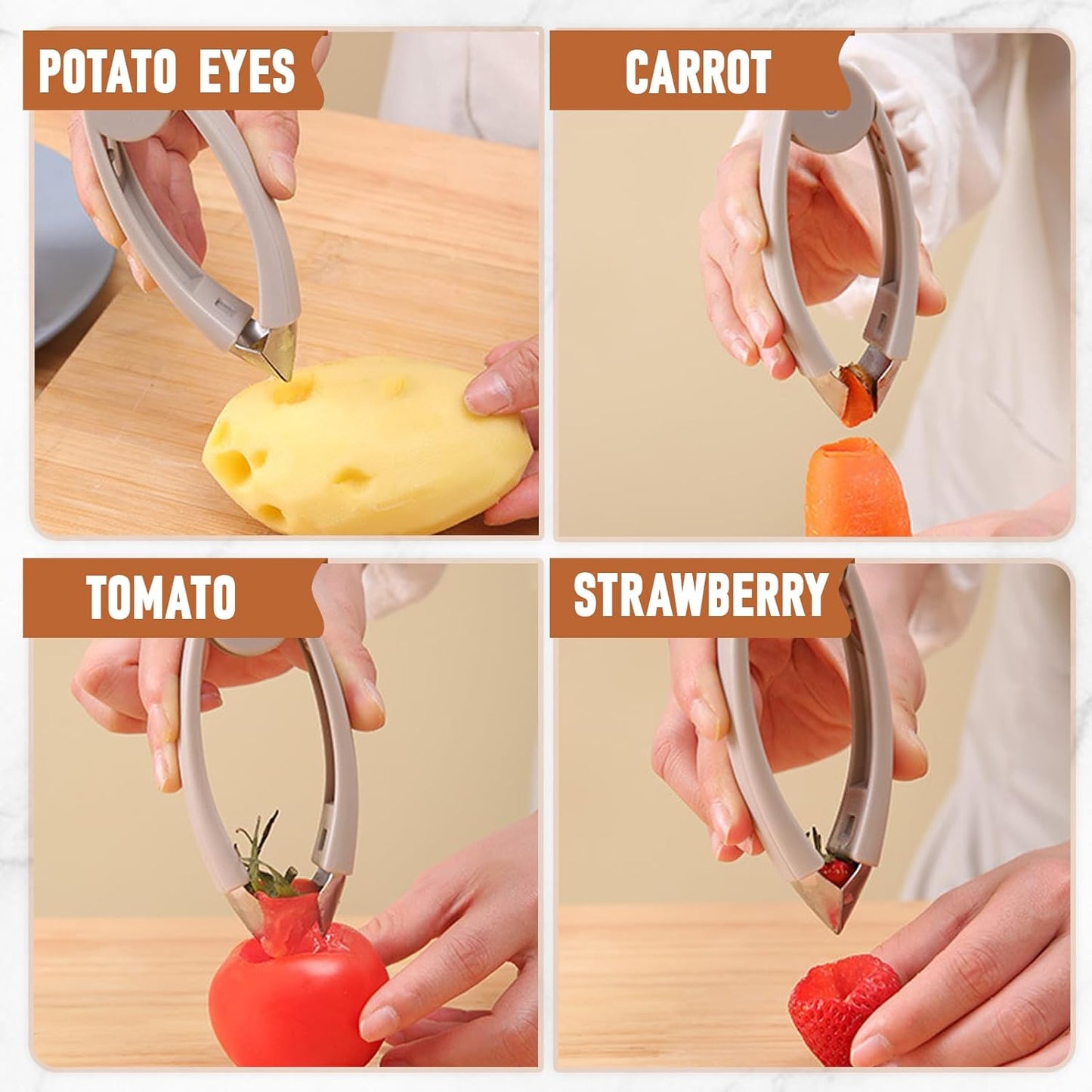 Multifunctional Pineapple Corer and Slicer, Pineapple Eye Remover Tool, Stainless Steel Cutter Strawberry Stem Remover Quickly Cut and Remove Tweezers Kitchen Tools (2, GREY)
