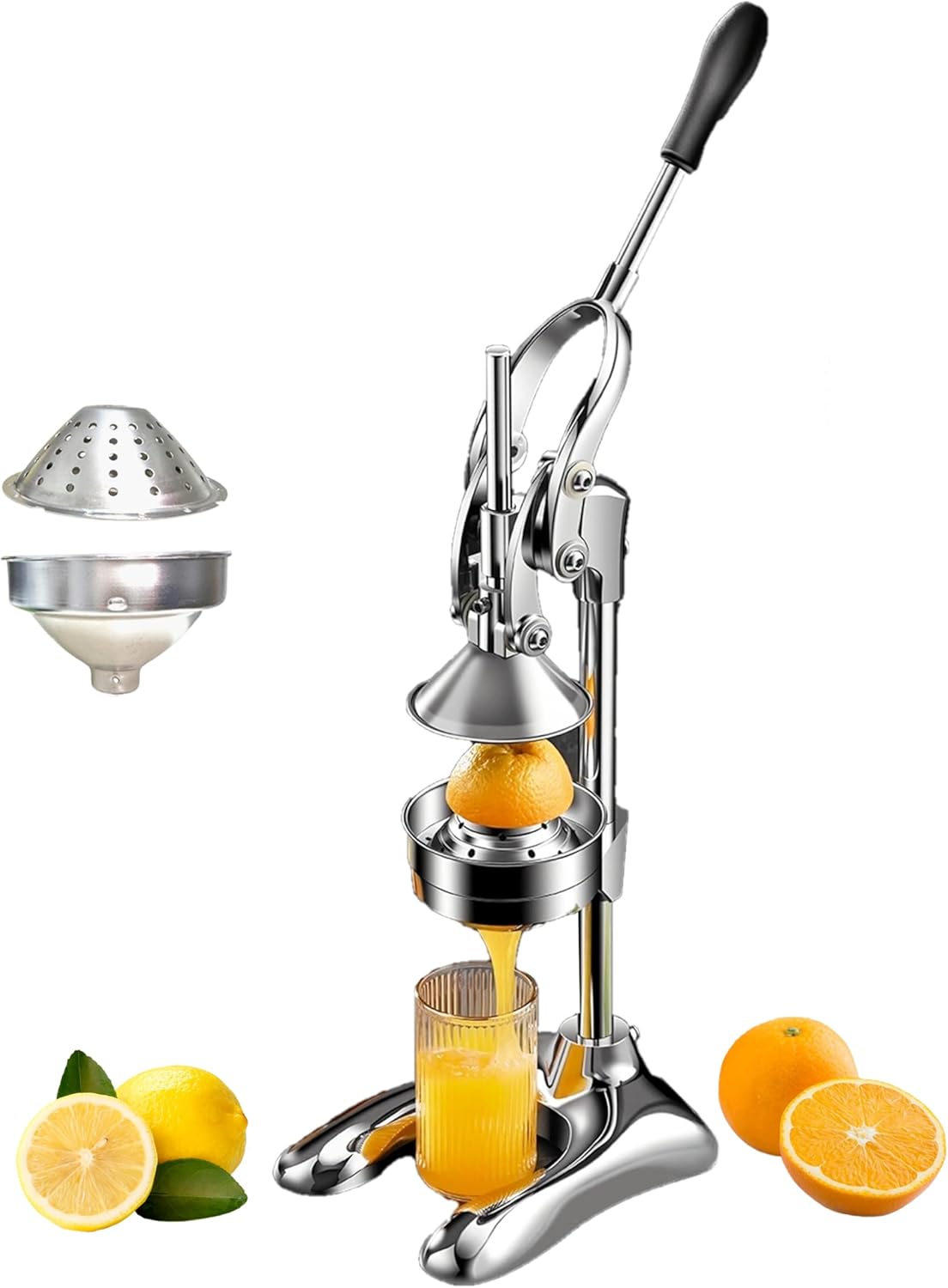 LIU&LIU Citrus Juicer with Lever Press,Hand Press Fruit Juicer with 304 Material Pressure Lid and Filter Screen, Removable and Easy to Clean,Silver