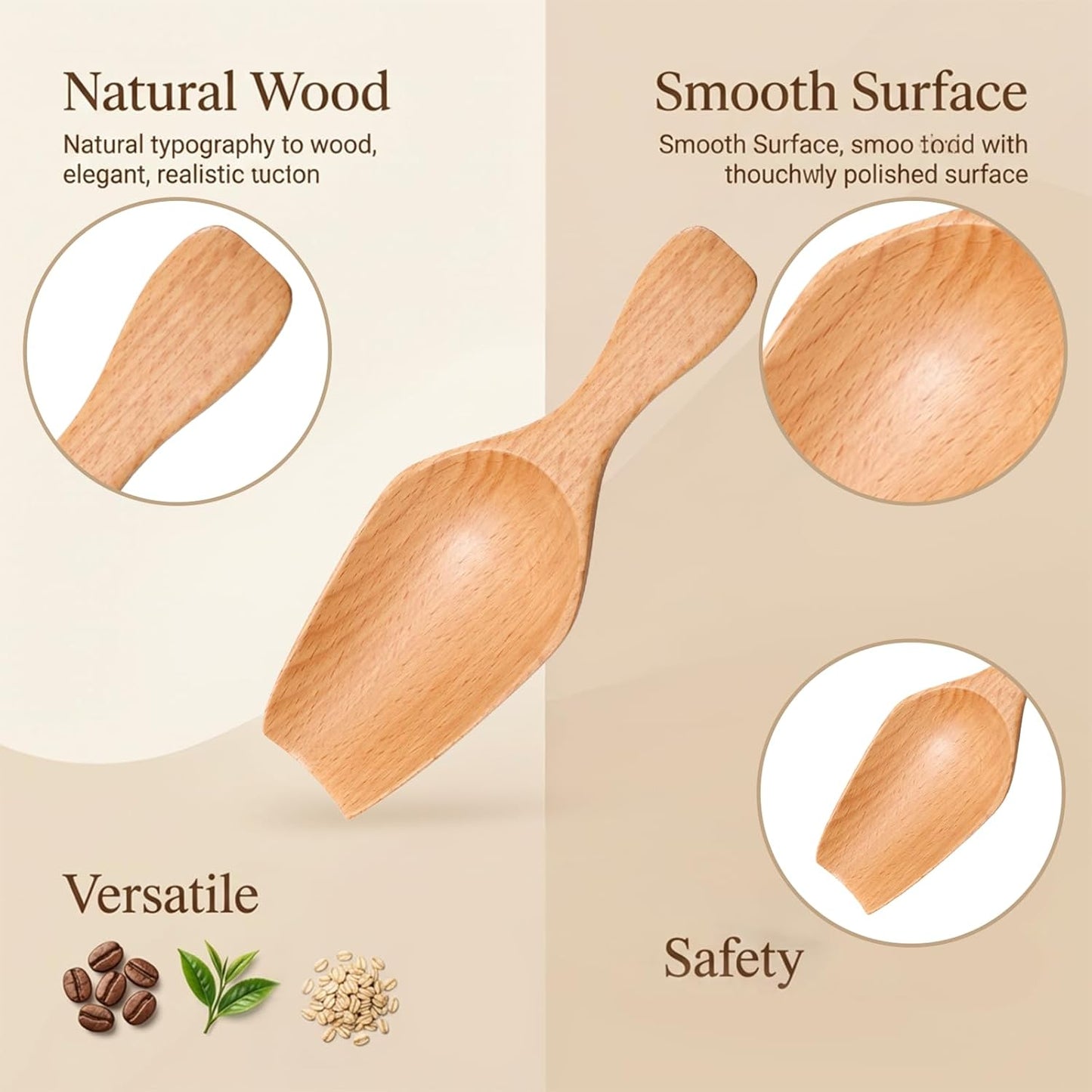 Wooden Scoops for Jars Laundry Scoop Wooden Coffee Scoop Small Scoops for Canisters Wooden-Measuring Spoons Scooper for Seasoning Bath Laundry Detergent Loose Tea Rice Flour Matcha