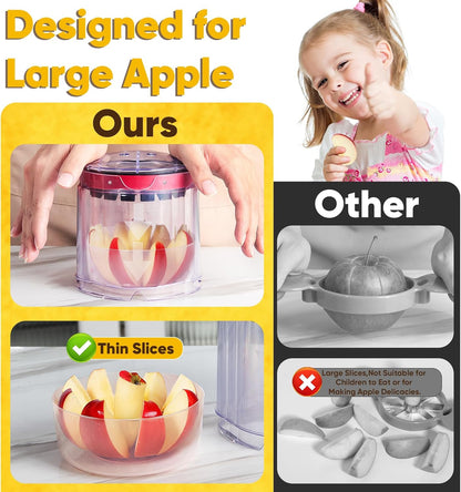 Newness 5.12-Inch Apple Slicer – Extra-Large, Ultra-Safe Stainless Steel Cutter for 8 Perfect Slices, Effortless Cutting, Cuts All the Way Through with Transparent Bowl