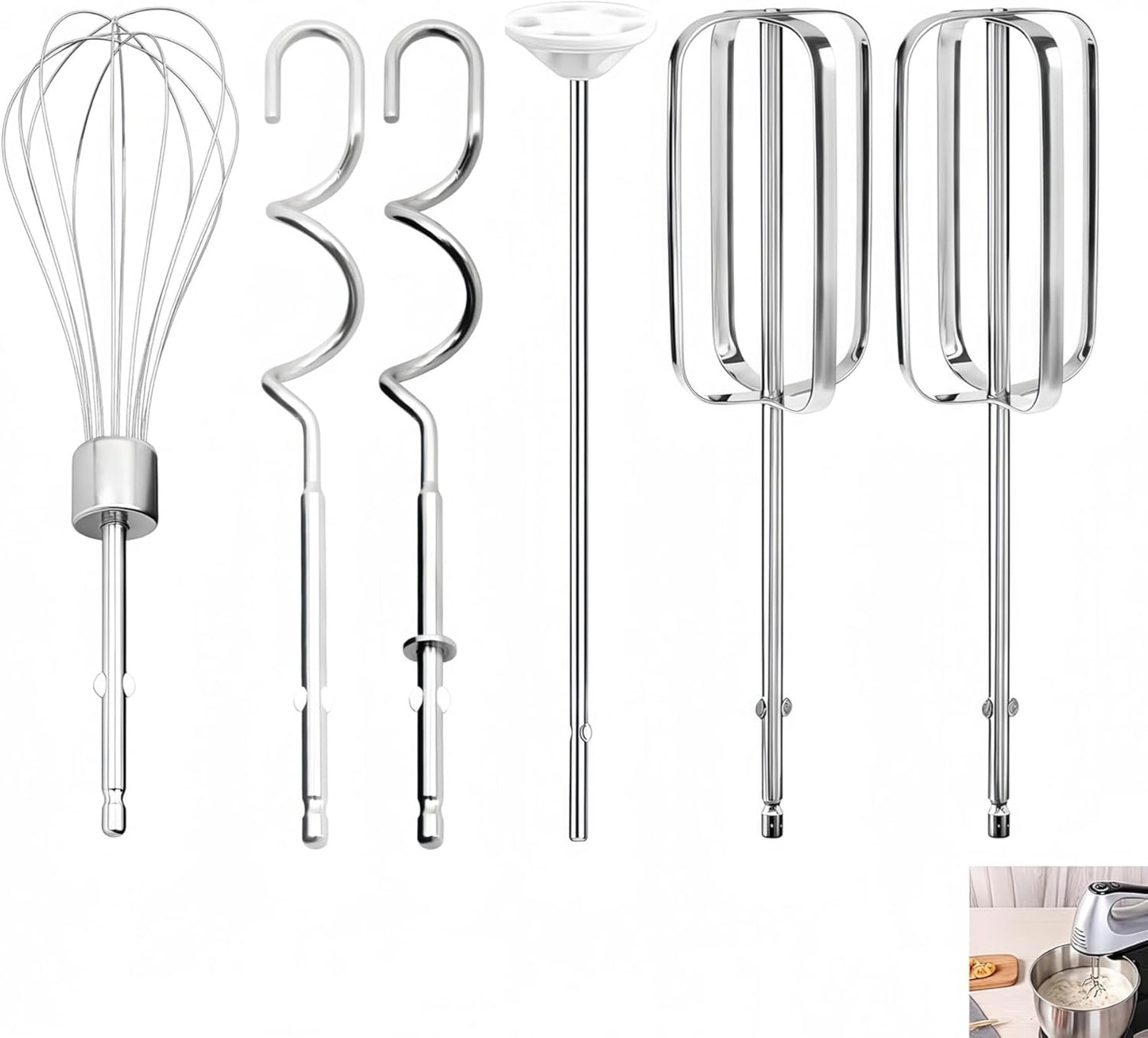 6-Pack Hand Mixer Attachments – Compatible with Hamilton Beach 62632R, 62682RZ, 62692, 62695V, 64699 – Includes Beaters, Dough Hooks, Whisk & Blending Rods – Durable Replacement Mixer Accessories