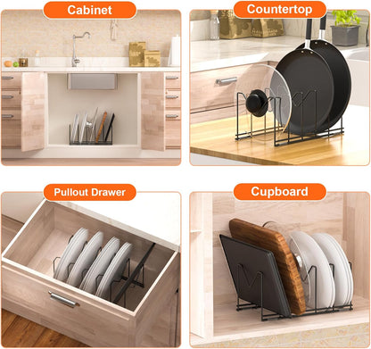 HzTinT 3 Pack Pot Lid Organizer for Cabinet, Stainless Steel Pot Lid Rack with Anti-slip Pad, Lid Holder for Pans Pots, Bakeware, Plates, Cookie Sheets, Trays, Dish, Cutting Boards, Silver