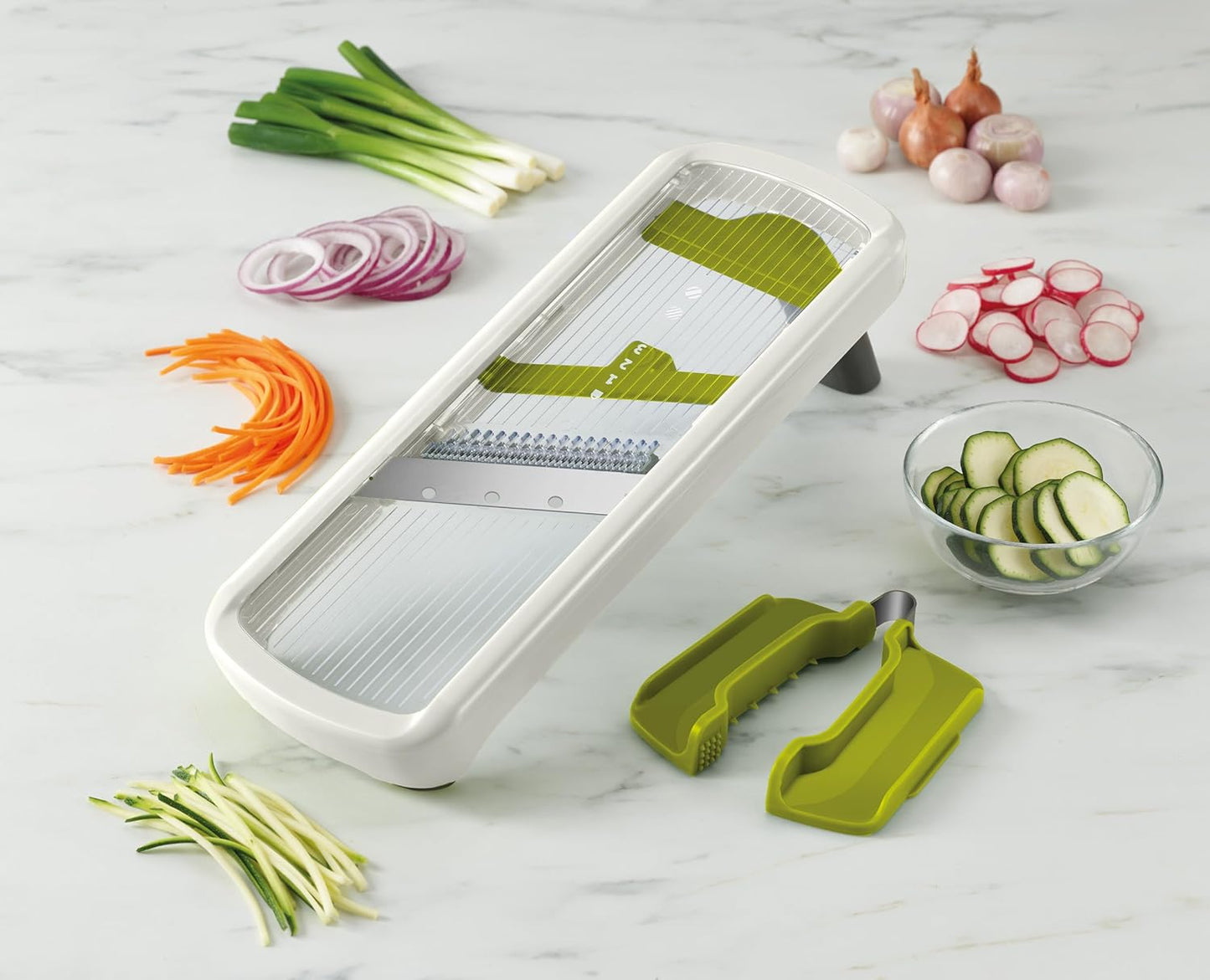 Joseph Joseph Multi-Grip Hand-held Kitchen Mandoline, Fruit and Vegetable Slicer with Food Grip and Adjustable Blades, Dishwasher Safe