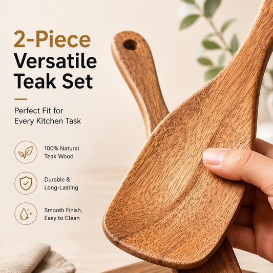 Wooden Spurtle Set, 2 Pack Wood Spurtle for Sourdough Starter, Long Handle Jar Spatula & Dough Whisk - Reaches Bottom of Jars for Mixing, Baking & Cooking