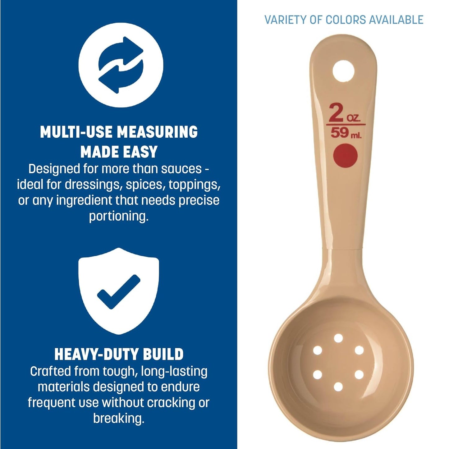 Carlisle FoodService Products Measure Miser Plastic Perforated Measuring Spoon with Short Handle, 2 Ounces, Beige