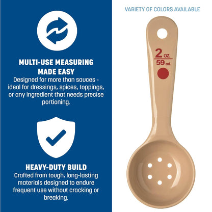 Carlisle FoodService Products Measure Miser Plastic Perforated Measuring Spoon with Short Handle, 2 Ounces, Beige