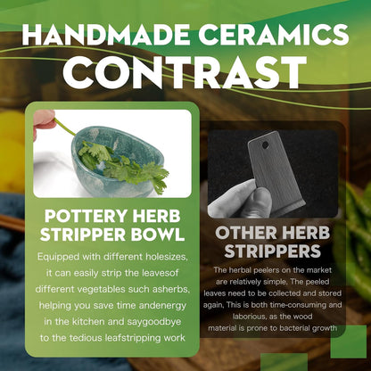 Herb Stripper Bowl, Ceramic Herb Peeling Bowl, Kitchen Herbs Leaf Stripping Tool, Pottery Herb Peeler for Kale, Thyme, Basil, Rosemary Stripper (A-Style, 1 pc)