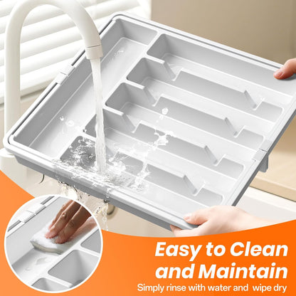 RoomHacks Large Silverware Organizer,Expandable Utensil Drawer Organizer,BPA Free Utensil Holder,Adjustable Silverware Tray Cutlery Drawer Organizer for Kitchen Flatware,Large,Black (6-8 Slots)