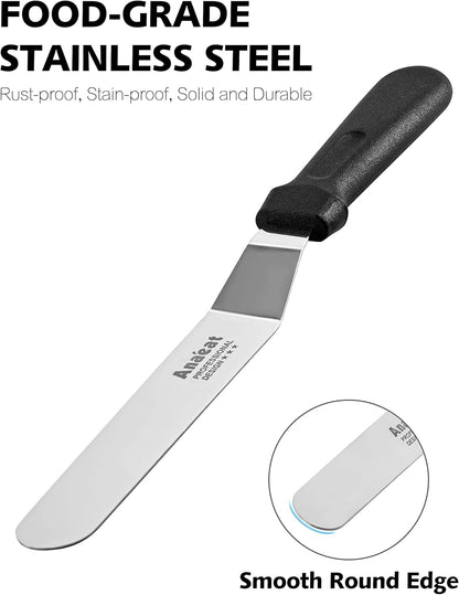 Anaeat Icing Spatulas, Set of 3 Professional Cake Angled Offset Spatula with 6", 8", 10" Stainless Steel Blades - Thickened Frosting Knife with Plastic Handle for Cake Decorating, Pastry & Baking