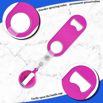 Honoson 8 Pieces Retractable Flat Bottle Opener Bartender Beer Opener with Round Badge Reel Clips Holder Bar Keys for Bartender Gifts Kitchen Home Party Supplies (Classic,Multicolor)