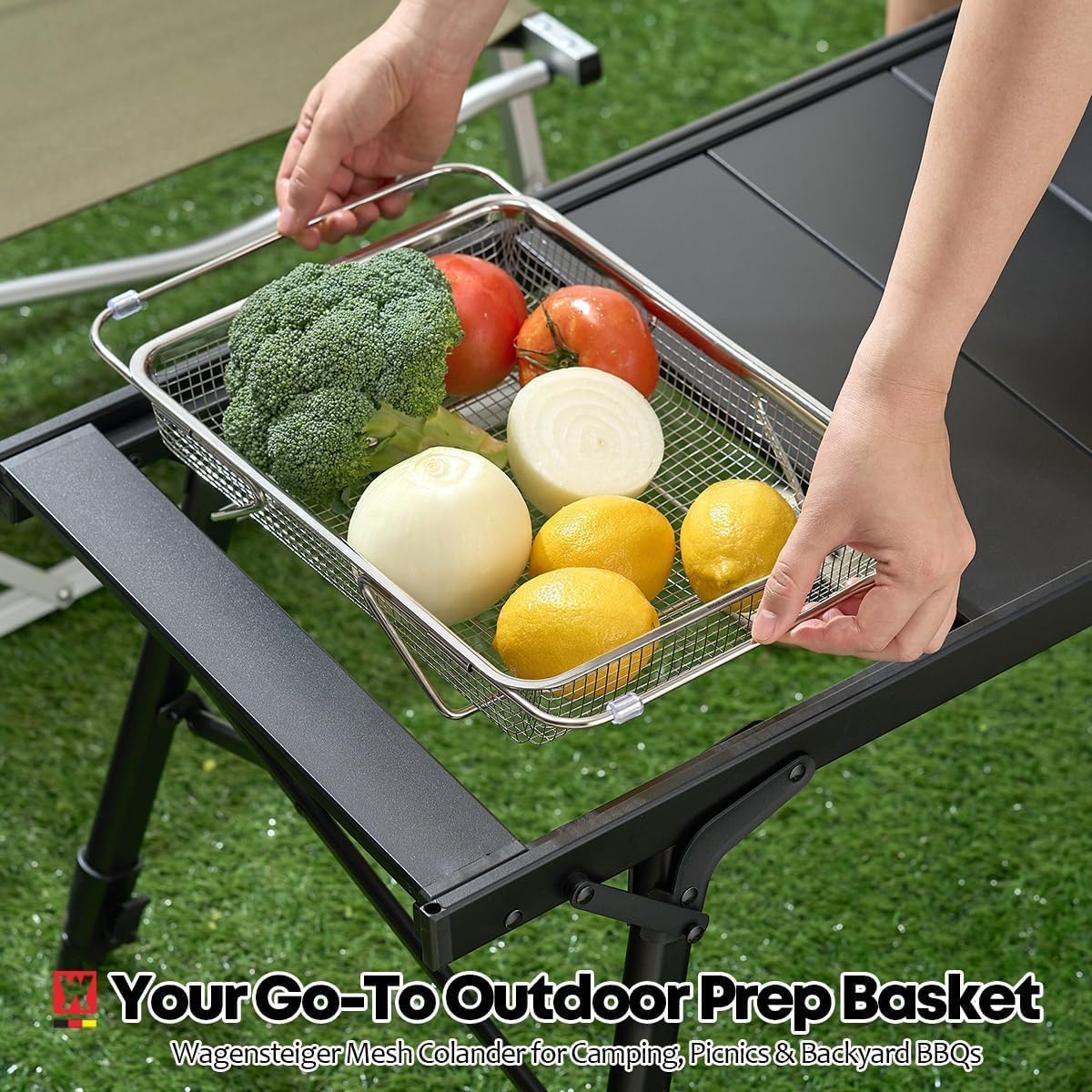 WAGENSTEIGER Extendable Dish Rack with Feet, Vegetable Colander Basket, Stainless Steel Dish or Silverware Drying Rack, Ultimate Kitchen Organizer Over the Sink (12.40 x 5.12 x 2.36 Inches)