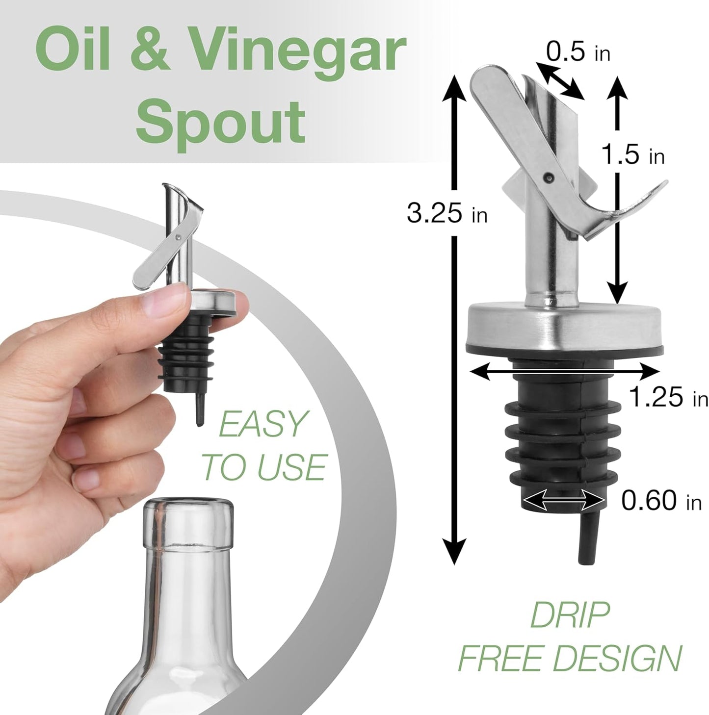 GREENOLIVE Olive Oil Dispenser Bottle - 17 oz. Clear Glass Bottle with No-Drip BPA-Free Spout - Ideal for Kitchen and Cooking Essentials - Single Bottle