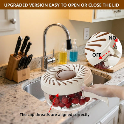 New Upgrade Fruit Washing Bowl with Strainer,3 in 1 Multipurpose Drain Basket with Lid & Ice Box,Foldable Handle Fruit Strainer,Fruit Washer Perfect for Fridge Storage and Outdoor Picnics(1 QT)