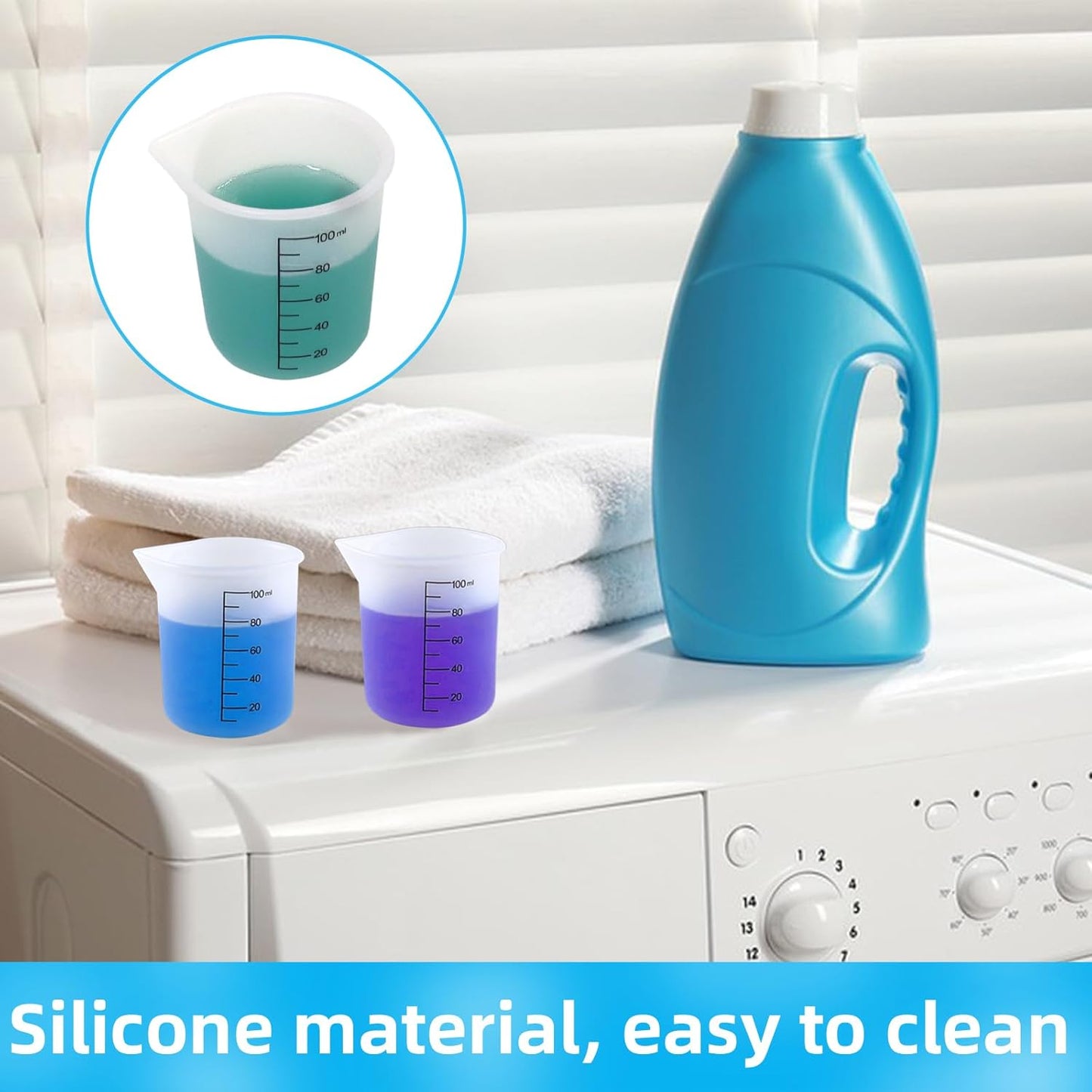 4 Pack Reusable Silicone Measuring Cups,100ml Laundry Detergent Dispenser,Liquid Measuring Cups for Laundry Room,Bathroom,Dormitory,DIY,Art & Craft