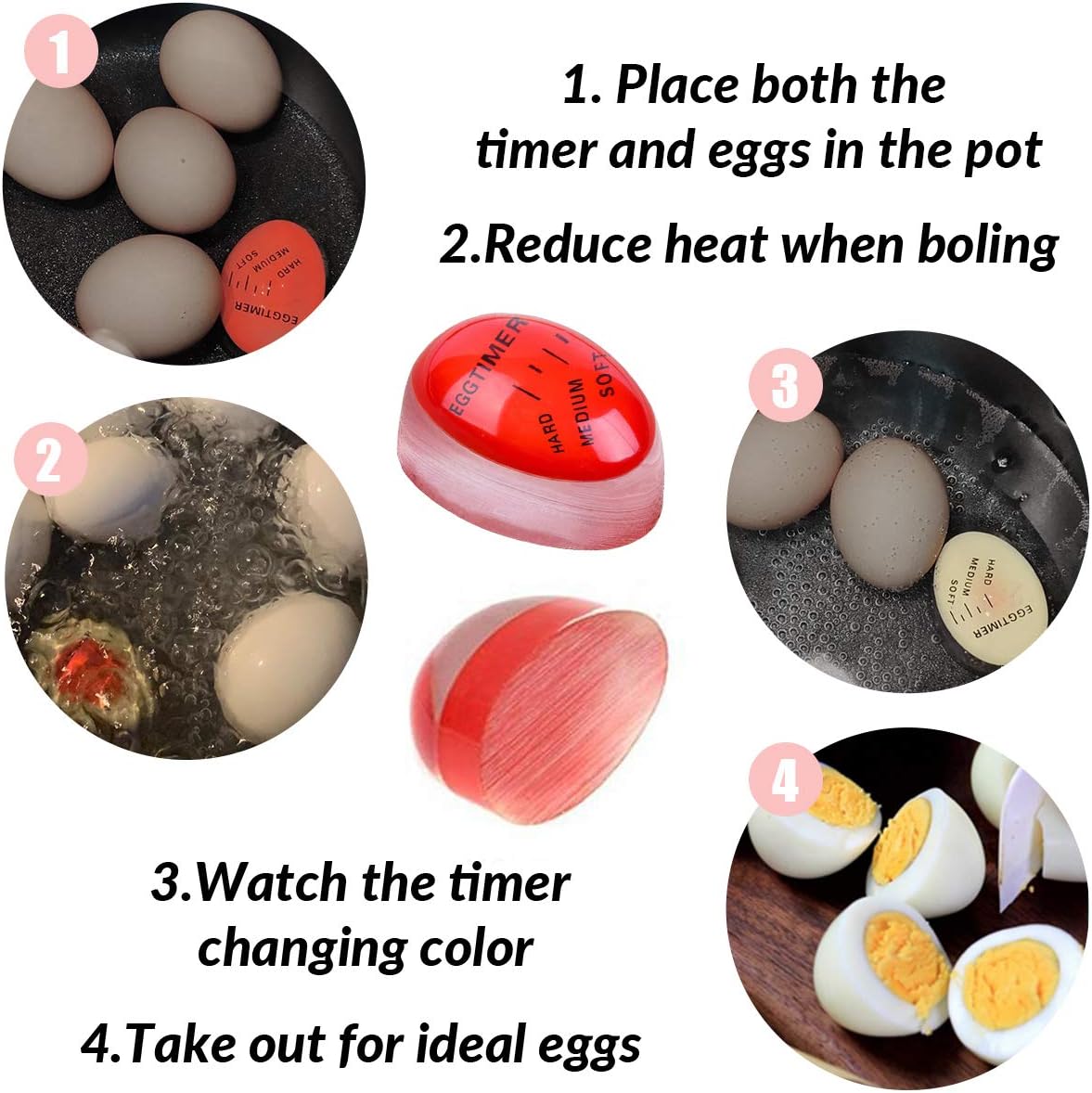 Lasubst Egg Timer for Boiling Eggs that Changes Color When Done, Tricolor