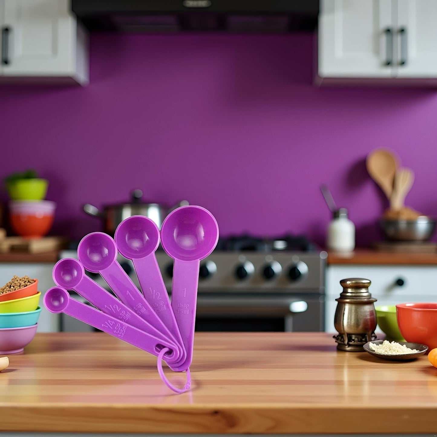 5Pcs Measuring Spoon for Baking White Plastic Teaspoon Tablespoon X9G5 Tool Measuring Utensil,Fits in Spice Jars Purple Gift Measuring Dry and Liquid Ingredients