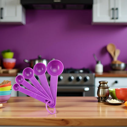 5Pcs Measuring Spoon for Baking White Plastic Teaspoon Tablespoon X9G5 Tool Measuring Utensil,Fits in Spice Jars Purple Gift Measuring Dry and Liquid Ingredients