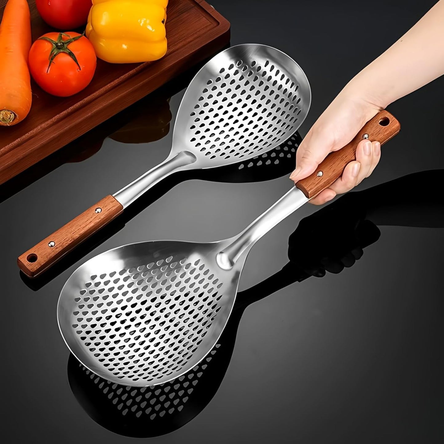 Stainless Steel Colander Strainer Pasta Food Noodle Grease Drain Fine Mesh Metal Kitchen Universal Clip on Spider Handle