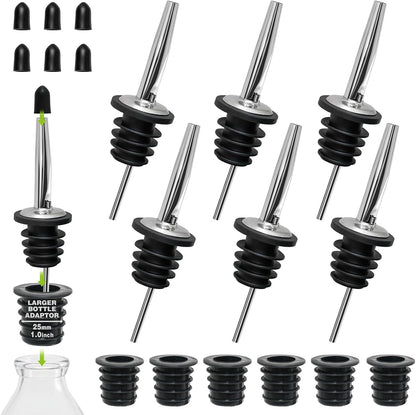 2PCS Stainless Steel Pourers, Speed Liquor Bottle Pourer, Olive Oil and Vinegar Tapered Stopper Spout, Suitable for About 3/4" Bottle Mouth, Olive Oil Spout with Sealed Dust Caps