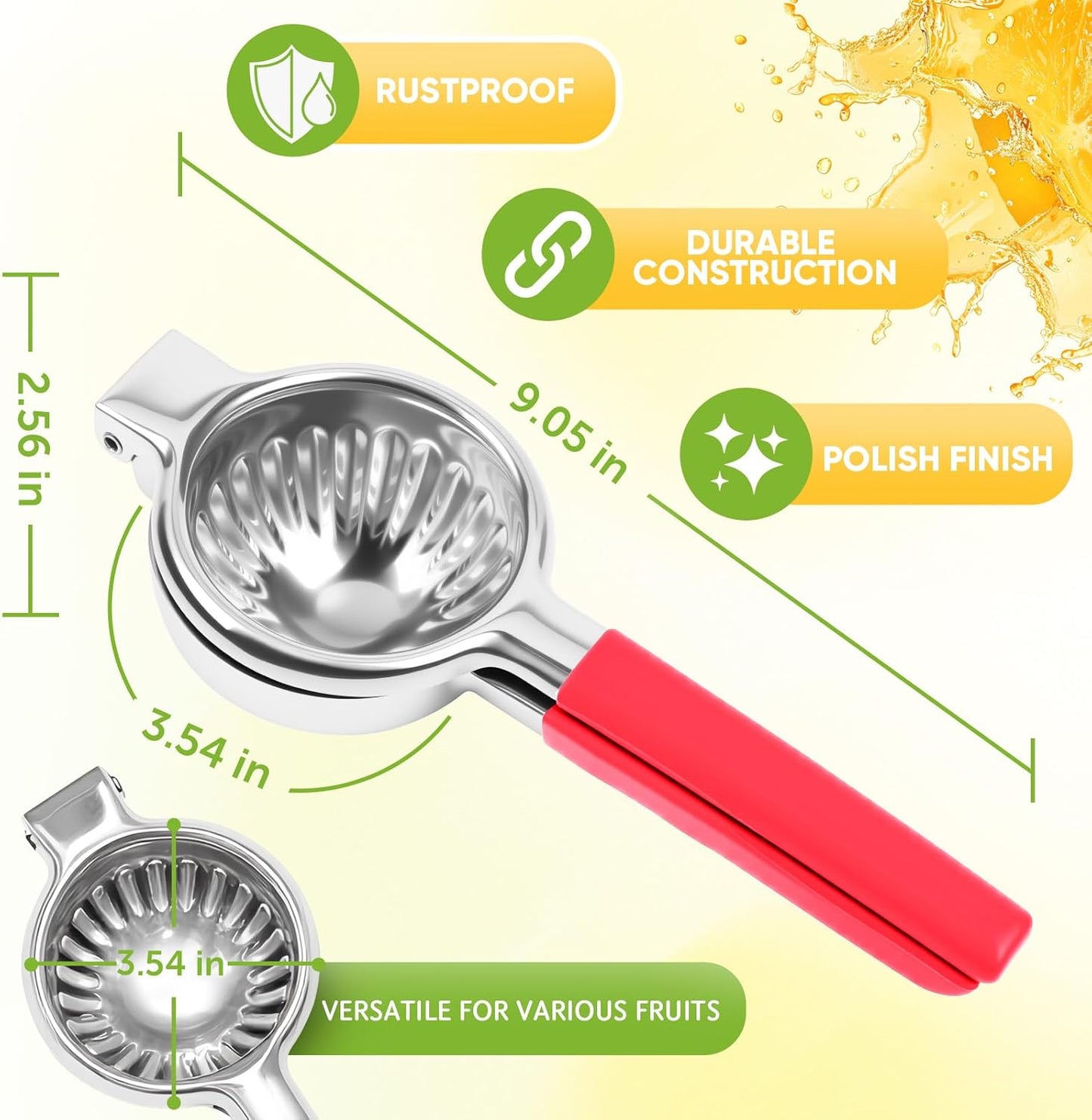 Lemon Squeezer Large, Lemon Squeezer Juicer Stainless Steel, Heavy Duty Manual Citrus Juicer Hand Press, Kitchen Tools Lime Squeezer Bar Tool, Easy to Clean Metal Lemon Hand Press