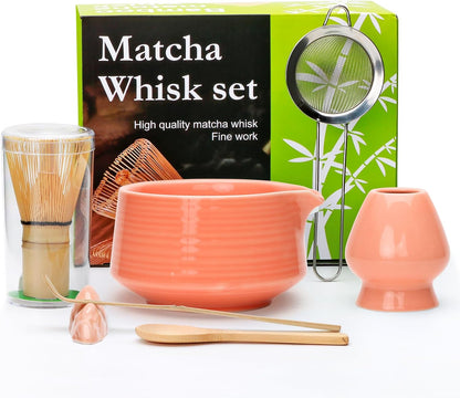 Accguan Matcha Whisk Set, 7pcs - Bamboo & Ceramic, Includes 19 oz Bowl, Whisk, Spoons, Holder, Sifter & More - Perfect for Matcha Lovers
