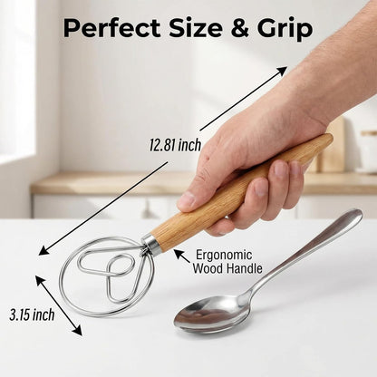 TEEVEA Danish Dough Whisk Stainless Steel for Sourdough Pizza and Bread Baking