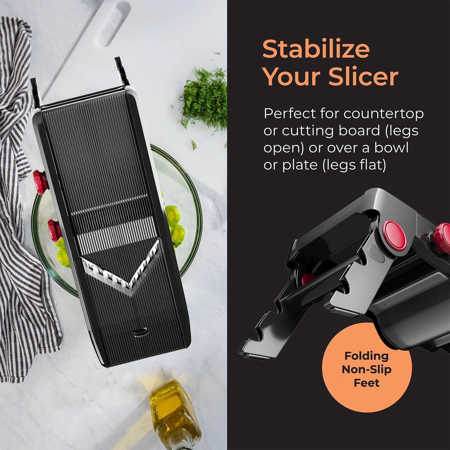 MuellerLiving Mandoline Slicer for Kitchen, Stainless Steel, Slice or Julienne, Vegetable Chopper, Fruit Slicer