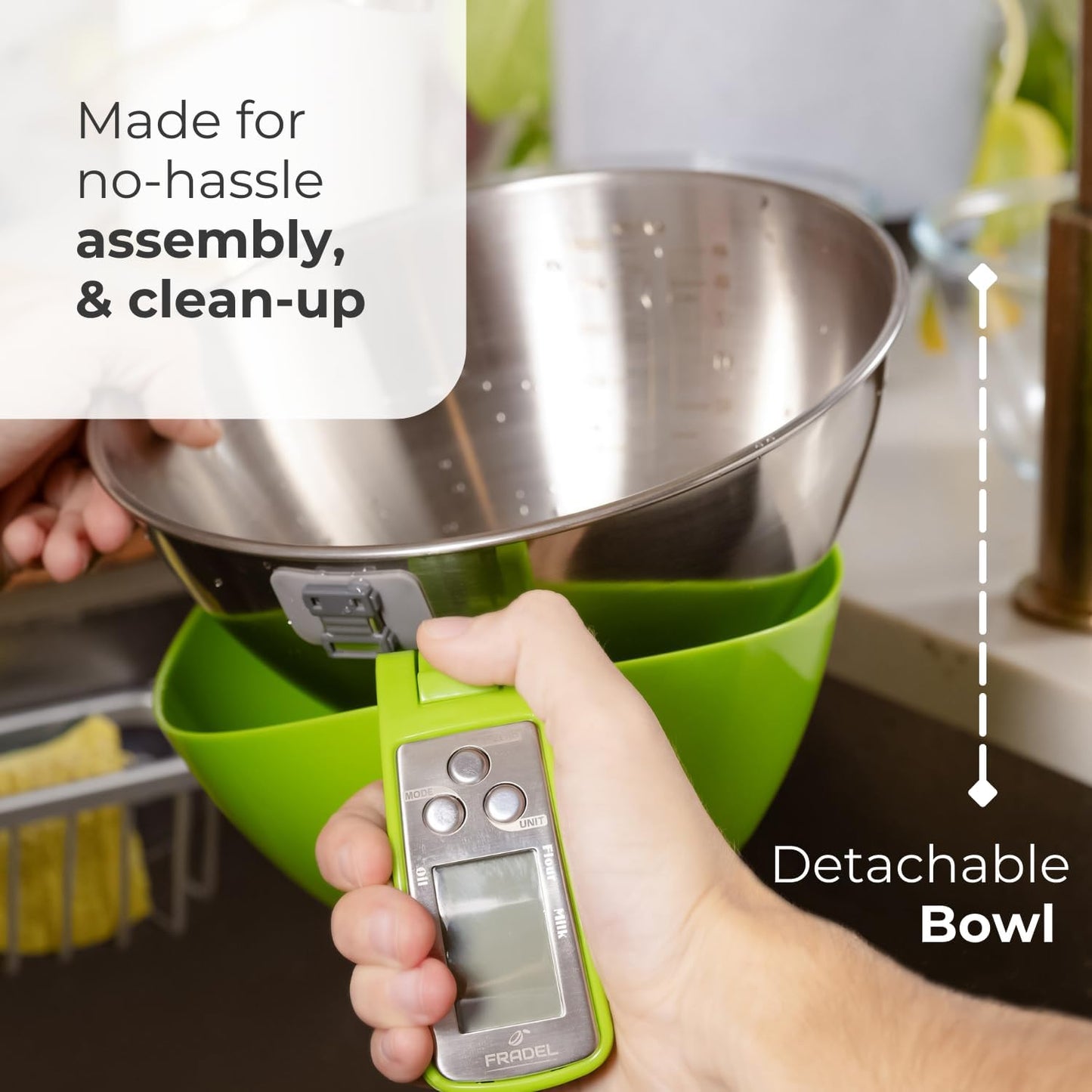 Fradel Digital Kitchen Food Scale with Bowl - 11lb, Grams & Ounces - Removable, Dishwasher-Safe Mixing Bowl - Black