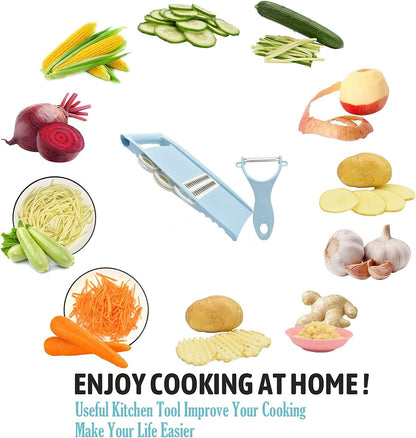 NACOLUS 5 in 1 Mandoline Slicer Vegetable Slicer Mandolin Multi Blade Potato Veggie Slicer Vegetable Cutter Julienne Shredder Potato Slicer Green