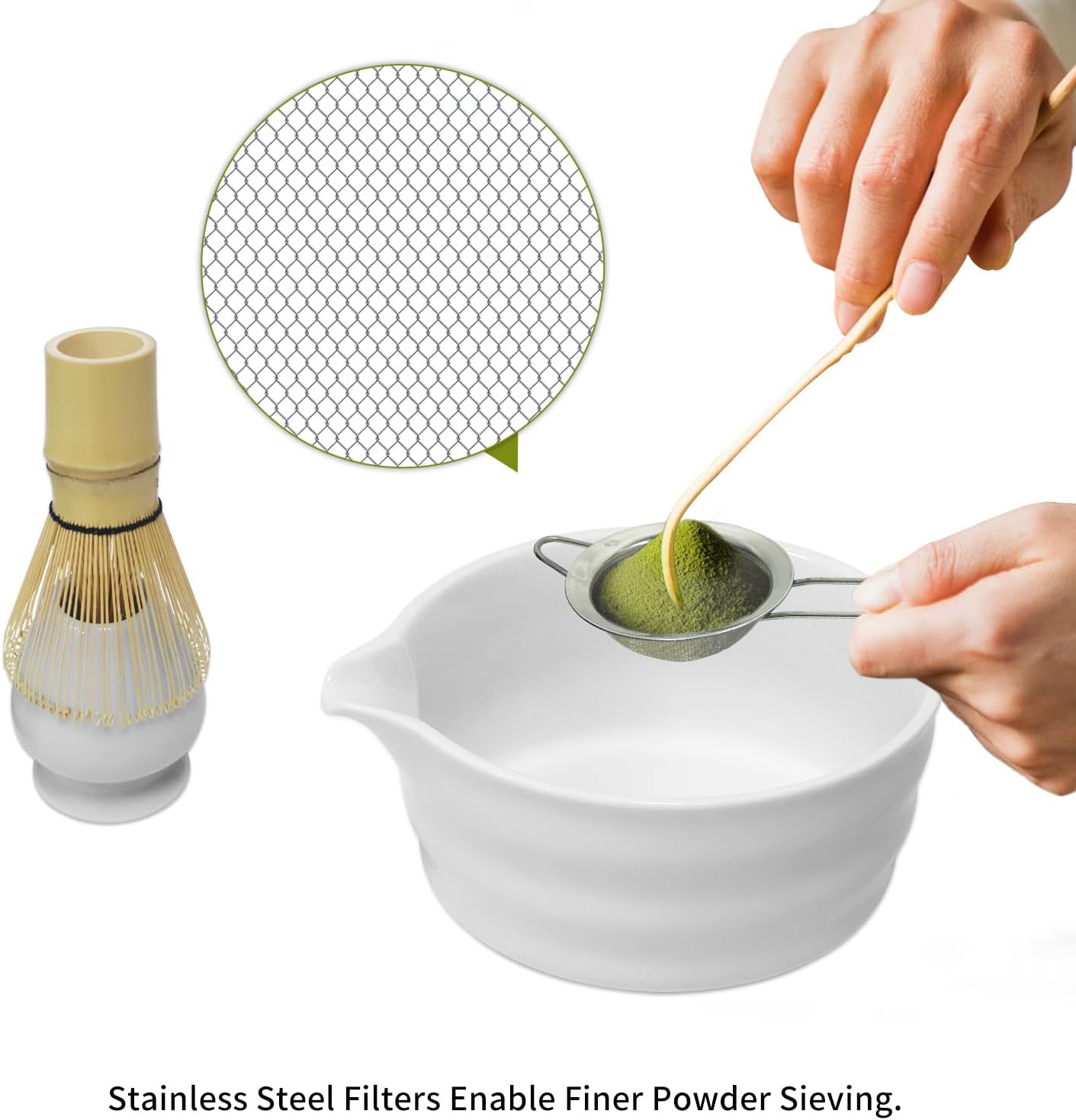 Matcha Whisk Set, Matcha Bowl with Spout, Bamboo Whisk, Scoop, Sifter, Whisk Holder – Home & Kitchen Décor, Perfect for Christmas, Birthdays